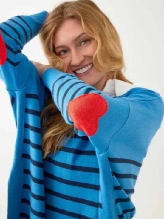 Mersea Sweaters - Mersea Amour Sweater Azure Blue Stripe Heart Patch One Size New